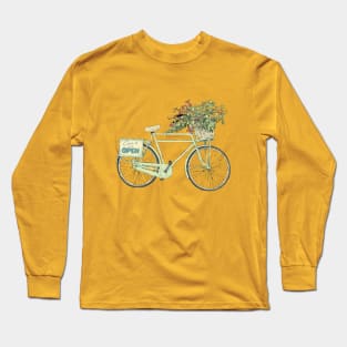 Pretty pastel green bicycle with a basket of flowers Long Sleeve T-Shirt